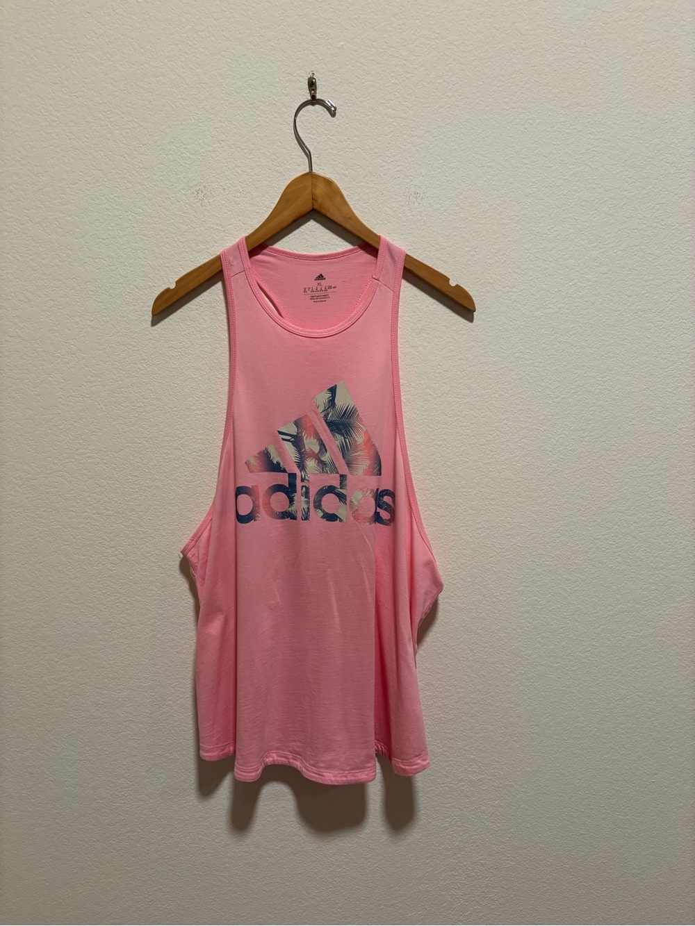Adidas Pink Tropical Palm Floral Logo Tank